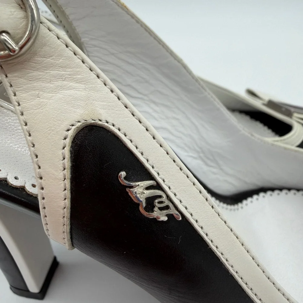 Authentic Marino Fabiani Slingback Heels Size 38 Black White Platform Italy